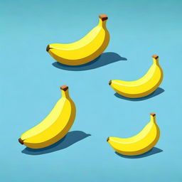 Create an isometric image of a banana with a three-dimensional perspective, maintaining its yellow peel and curved shape