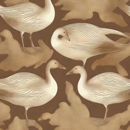 Create a seamless pattern featuring intricately detailed golden geese in various poses