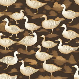 Create a seamless pattern featuring intricately detailed golden geese in various poses