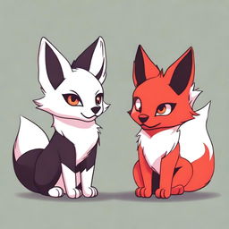 A PNG image featuring two furry kitsune characters