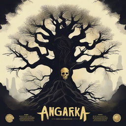 Create a flat design movie poster for a horror fantasy film titled 'ANGKARA'