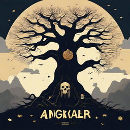 Create a flat design movie poster for a horror fantasy film titled 'ANGKARA'