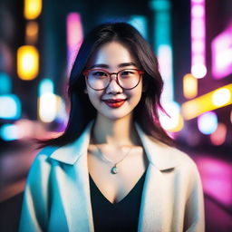 A sexy Chinese girl wearing glasses, posing confidently