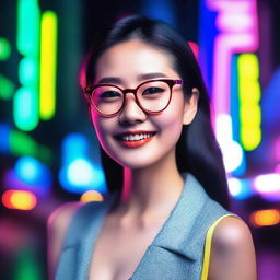 A sexy Chinese girl wearing glasses, posing confidently