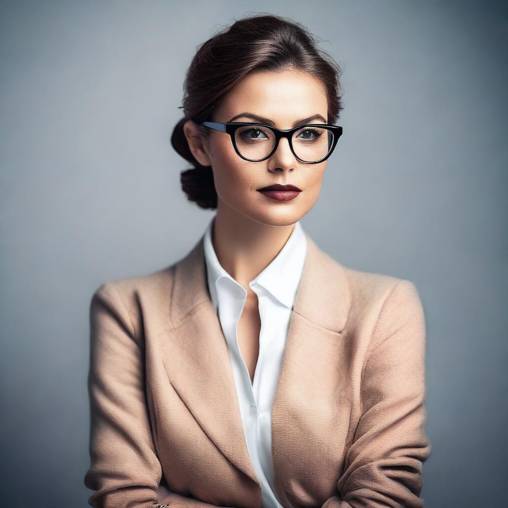 A very sexy person wearing glasses, posing confidently