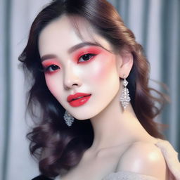 A beautiful and sexy person with Douyin-style makeup, posing gracefully