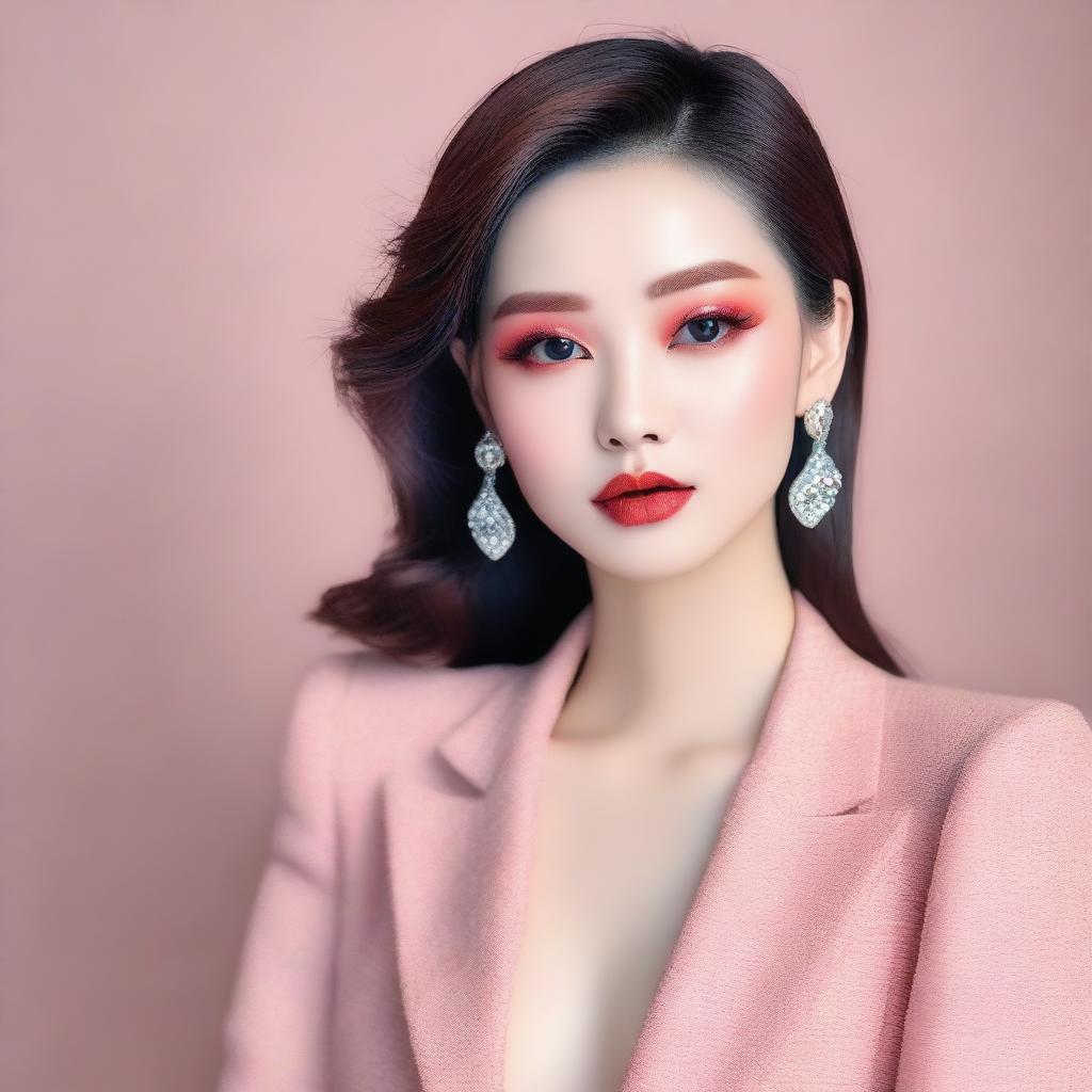 A beautiful and sexy person with Douyin-style makeup, posing gracefully