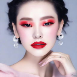 A beautiful and sexy person with Douyin-style makeup, posing gracefully