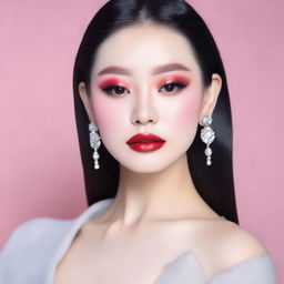 A beautiful and sexy person with Douyin-style makeup, posing gracefully