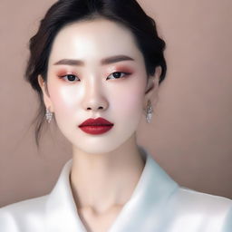 A beautiful and sexy person with fair skin, wearing natural Douyin-style makeup