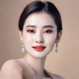 A beautiful and sexy person with fair skin, wearing natural Douyin-style makeup