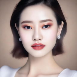 A beautiful and sexy person with fair skin, wearing natural Douyin-style makeup