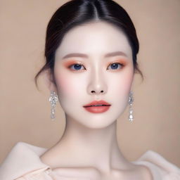 A beautiful and sexy person with fair skin, wearing natural Douyin-style makeup