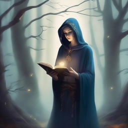 A mysterious sorcerer in a spellcasting pose, intricate design, detailed illustration, dark and moody color palette, mystical atmosphere