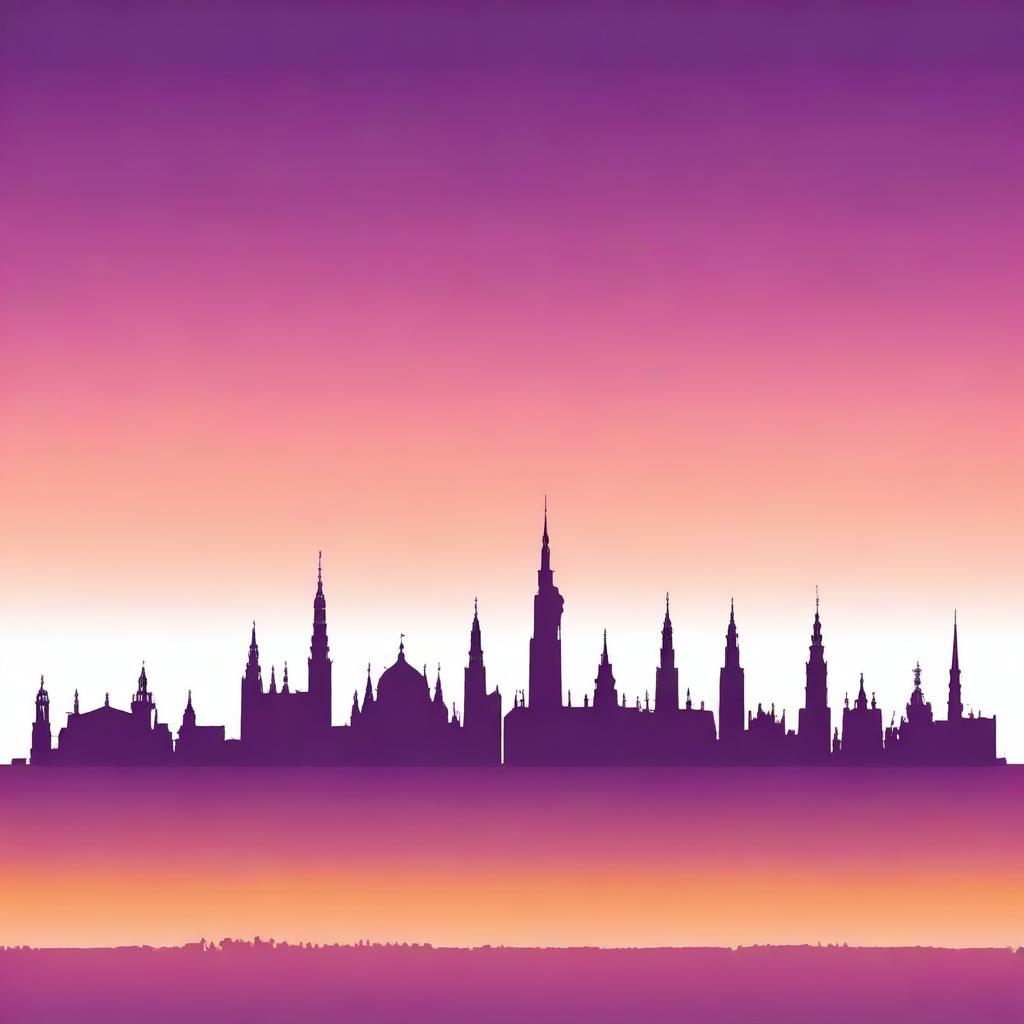 A detailed silhouette of the Riga, Latvia skyline during sunset