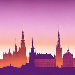 A detailed silhouette of the Riga, Latvia skyline during sunset