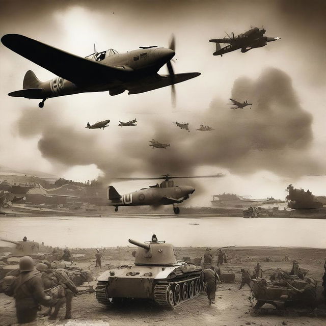 Create an image that visually represents the title '50 Mind-Blowing Facts About World War II You Didn't Know'