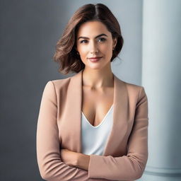 A portrait of a confident and attractive woman posing in a stylish outfit