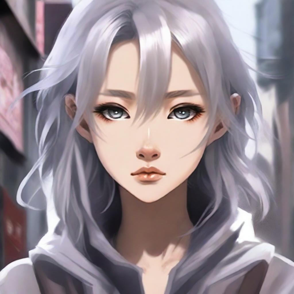 Create a 600x800 pixel novel cover featuring an Asian girl with flaxen hair and silver-gray eyes, showing a sad yet resolute facial expression