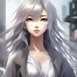 Create a 600x800 pixel novel cover featuring an Asian girl with flaxen hair and silver-gray eyes, showing a sad yet resolute facial expression