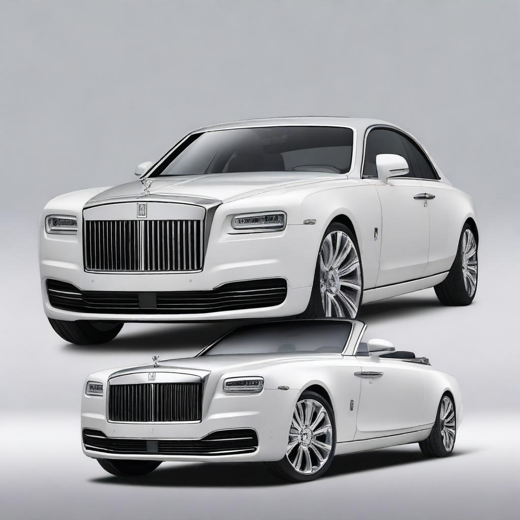 Create an image of a car that combines elements from different luxury brands: a Rolls Royce bumper, a BMW body, and a Mercedes back