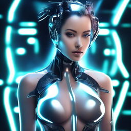 Create an image of a futuristic woman with advanced technological features