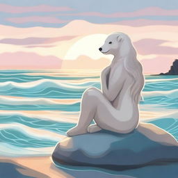 A serene and comforting scene featuring an emotional support selkie