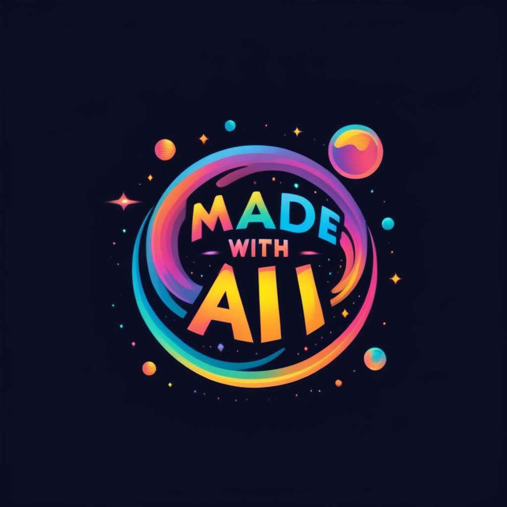 Psychedelic text logo saying 'Made with AI' in a spectrum of swirling colors.