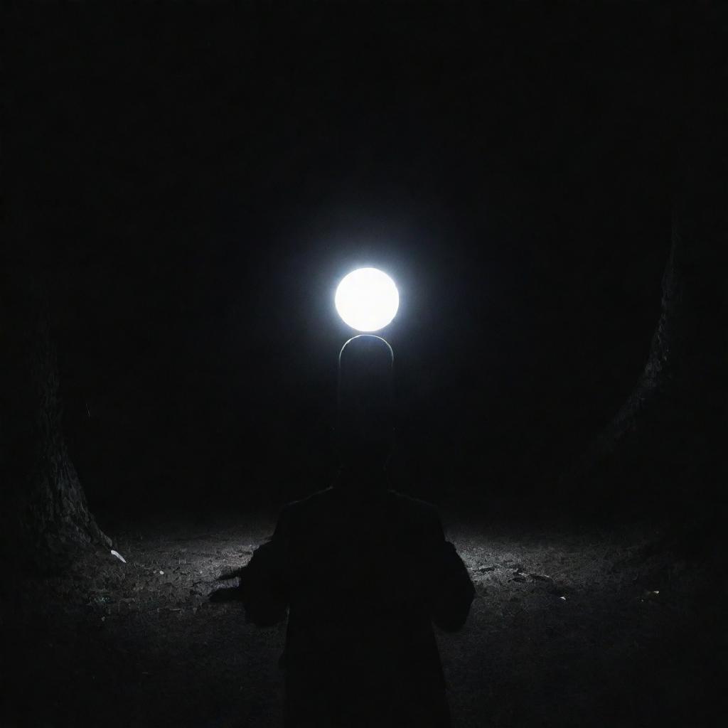 A mystical, pitch-black world where light doesn't exist revealing unique silhouettes and luminous, mystical objects