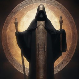 The god called Deus appeared as a dignified, imposing figure draped in dark robes adorned with intricate, ethereal patterns