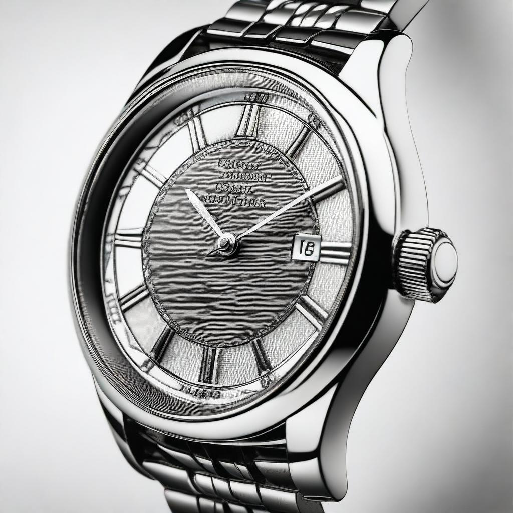 A detailed image of a stylish wristwatch with a sleek metal band and an elegant round face