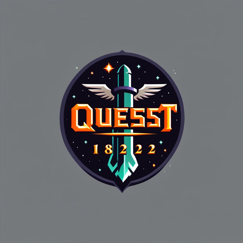 Retro SNES-inspired fantasy RPG game logo for 'Quest 182' with pixelated lettering and fantasy elements.