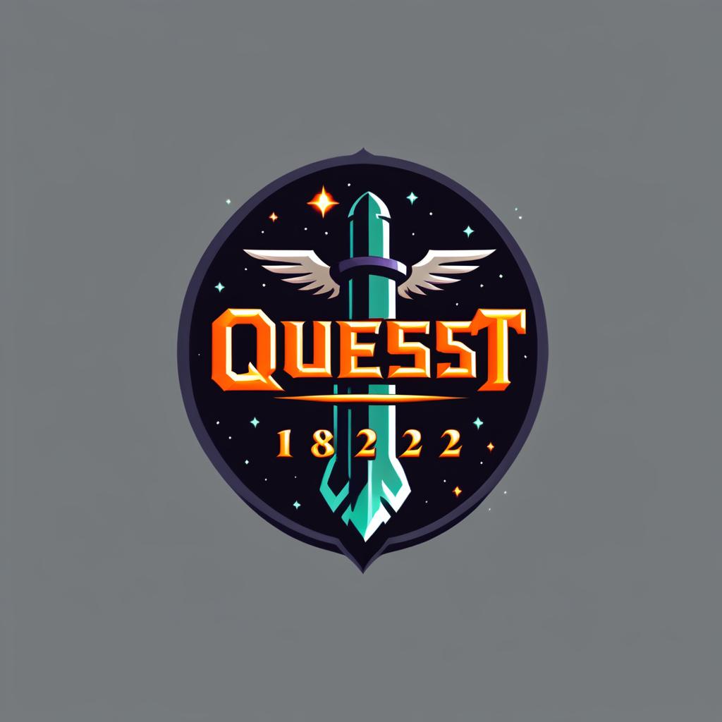 Retro SNES-inspired fantasy RPG game logo for 'Quest 182' with pixelated lettering and fantasy elements.
