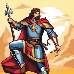 Create an illustration of El Cid Campeador that is suitable for 12-year-old children