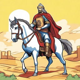 Create an illustration depicting the heroic deeds of El Cid Campeador suitable for children