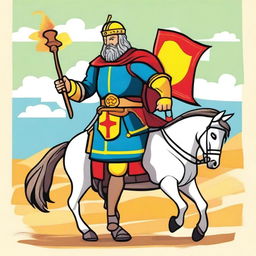 Create an illustration of El Cid Campeador suitable for primary school children