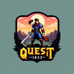 Retro SNES-inspired fantasy RPG game logo for 'Quest 182' with pixelated lettering and fantasy elements.