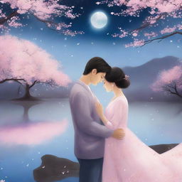 A romantic book cover featuring a couple in a loving embrace under a starlit sky