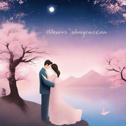 A romantic book cover featuring a couple in a loving embrace under a starlit sky