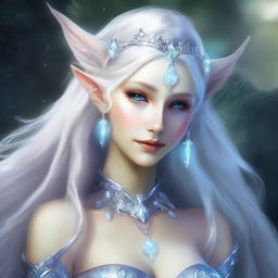 The fantasy goddess called Lunara possesses an otherworldly beauty, with luminous silver hair that reflects starlight