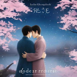 A romantic book cover featuring two men in a loving embrace under a starlit sky