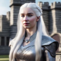 A detailed and realistic portrait of Daenerys Targaryen, the Mother of Dragons, from Game of Thrones