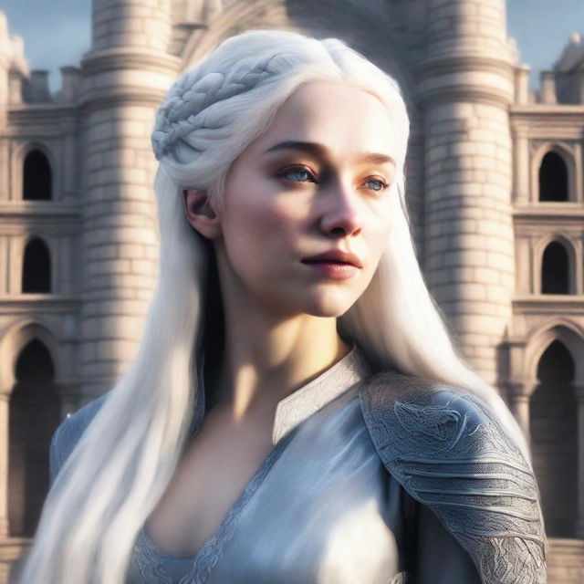 A detailed and realistic portrait of Daenerys Targaryen, the Mother of Dragons, from Game of Thrones