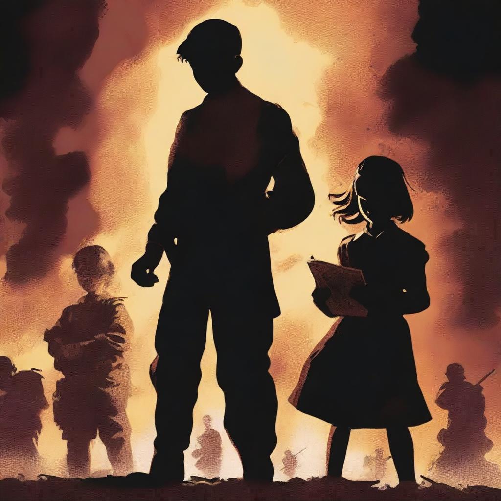 A book cover featuring two parents in shadows on either side, engaged in a fight