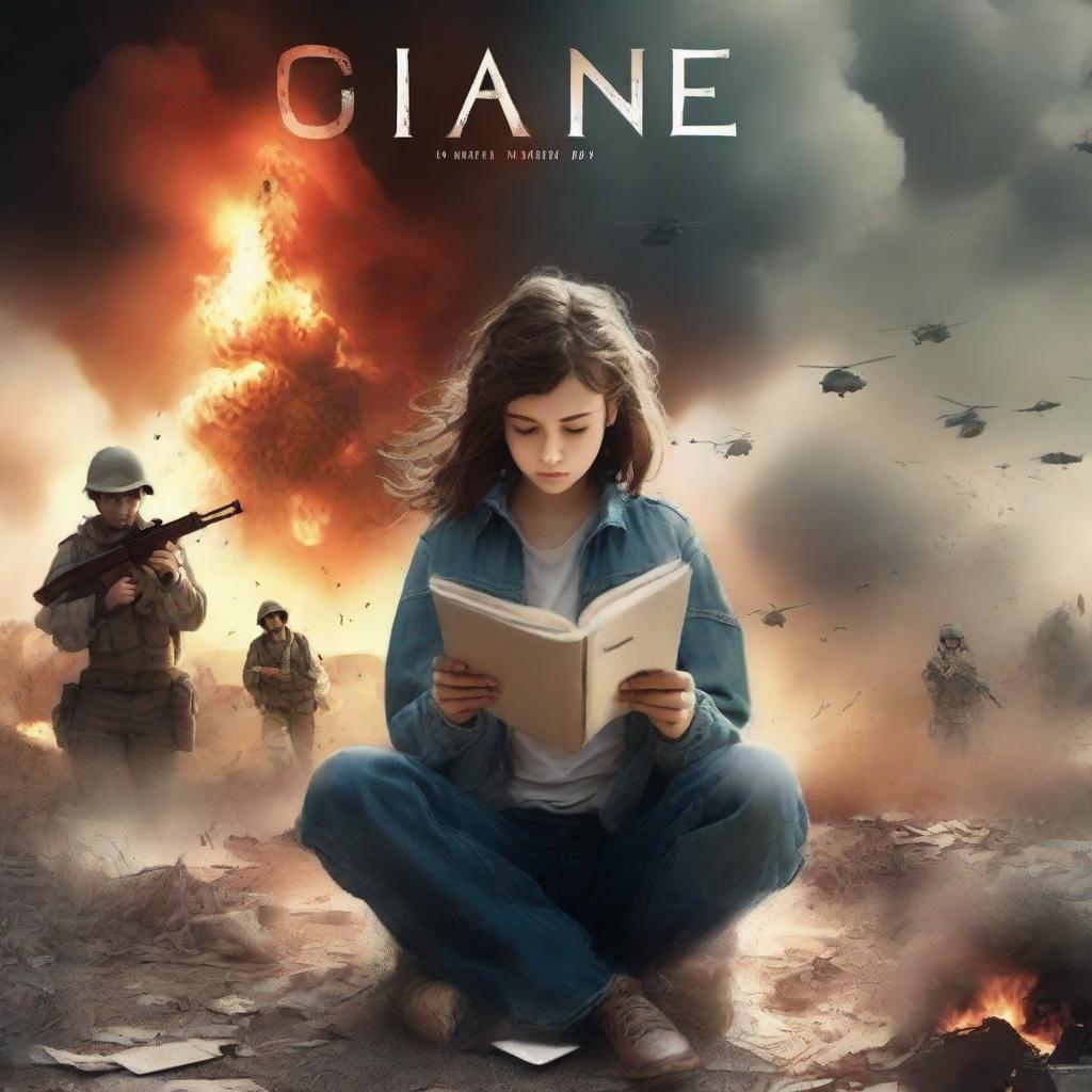 A book cover featuring a war background with soldiers and explosions, creating a dramatic and emotional atmosphere