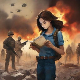 A book cover featuring a war background with soldiers and explosions, creating a dramatic and emotional atmosphere