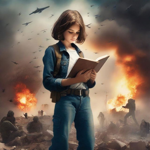 A book cover featuring a war background with soldiers and explosions, creating a dramatic and emotional atmosphere