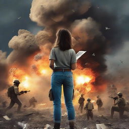 A book cover featuring a war background with soldiers and explosions, creating a dramatic and emotional atmosphere