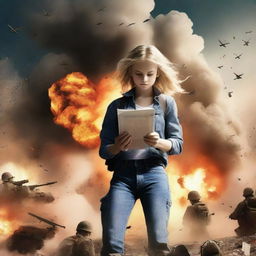 A book cover featuring a war background with soldiers and explosions, creating a dramatic and emotional atmosphere