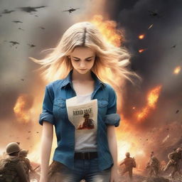 A book cover featuring a war background with soldiers and explosions, creating a dramatic and emotional atmosphere